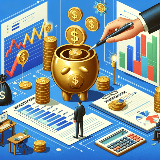 DALL·E 2023-12-23 12.06.50 - Graphic representation of a business reviewing and adjusting its long-term investment plans in response to inflation, including charts and strategic d