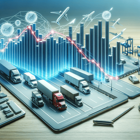 DALL·E 2023-12-23 12.31.18 - An image depicting the concept of supply chain disruption due to inflation, visually similar to the original image created, showing halted trucks and 